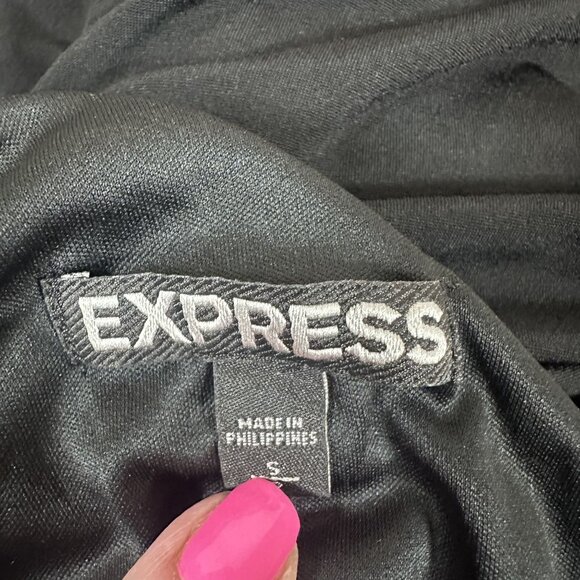 Express Black Knee Length Dress With Ruching, V-Neck,‎ Side Zipper, Stretch - Picture 6 of 10